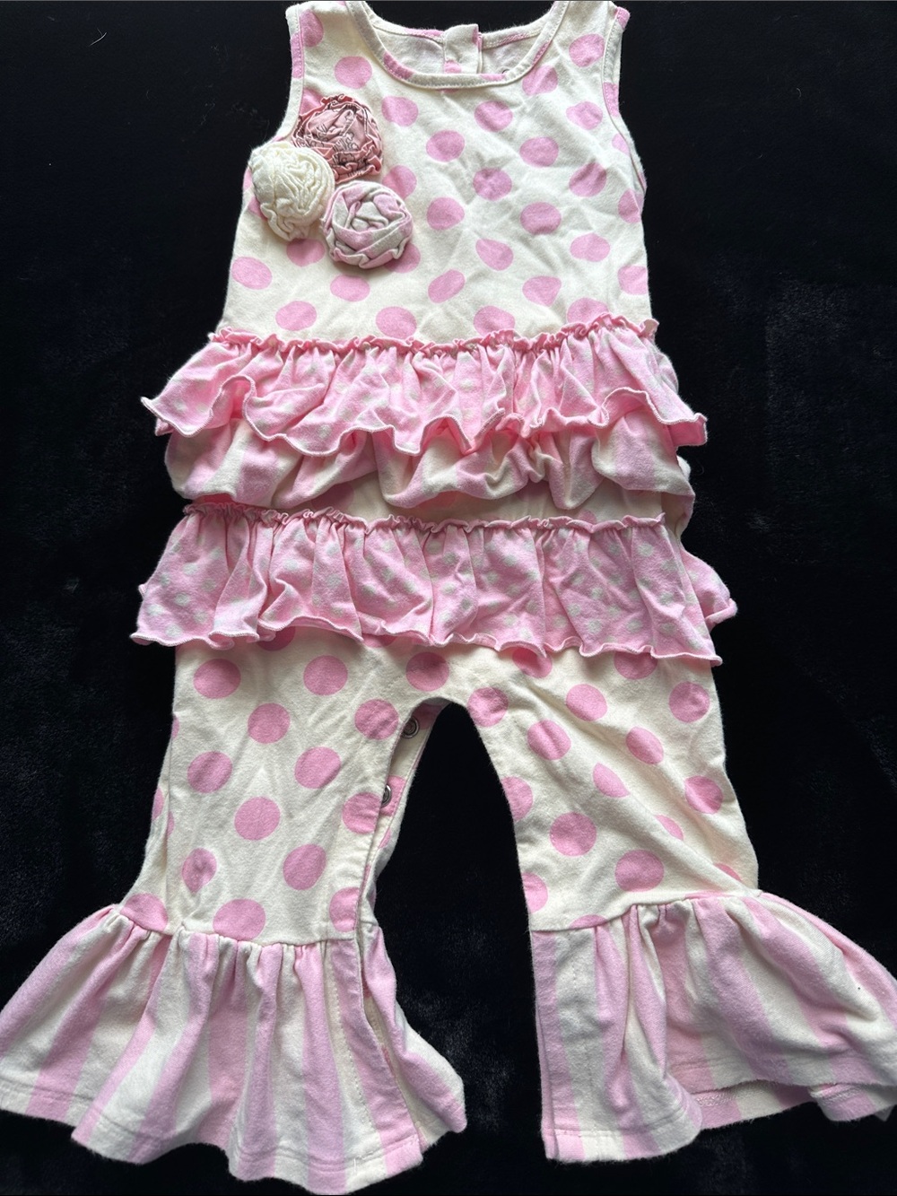 Mustard Pie Cream and Pink Polka Dot Ruffle Romper